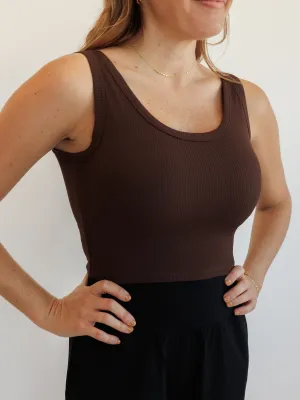 Espresso "Molly" Modal Ribbed Fixed Pads Supportive Cropped Tank
