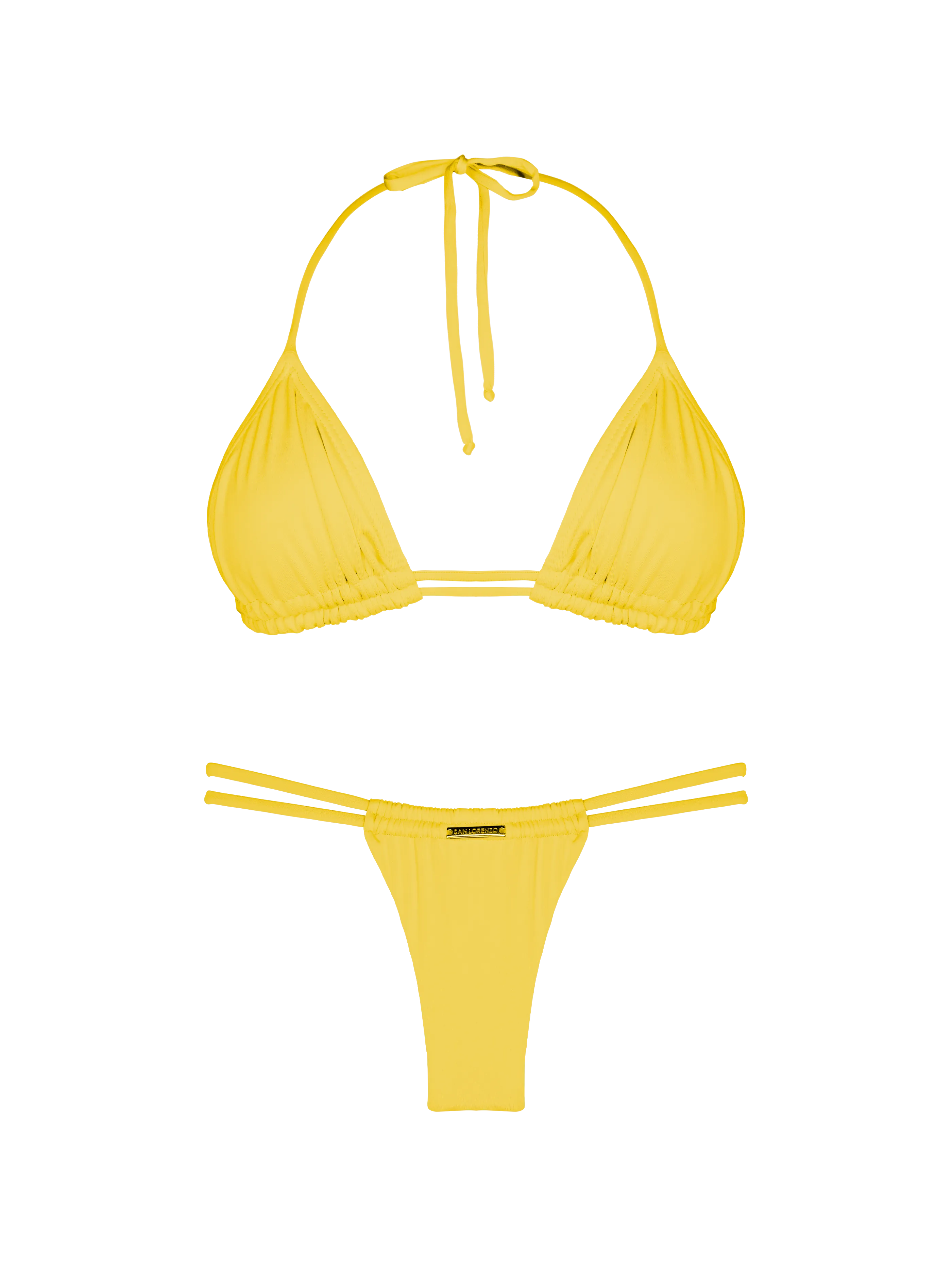 Essential Solids Citrine Double Loop String Halter Bikini Top