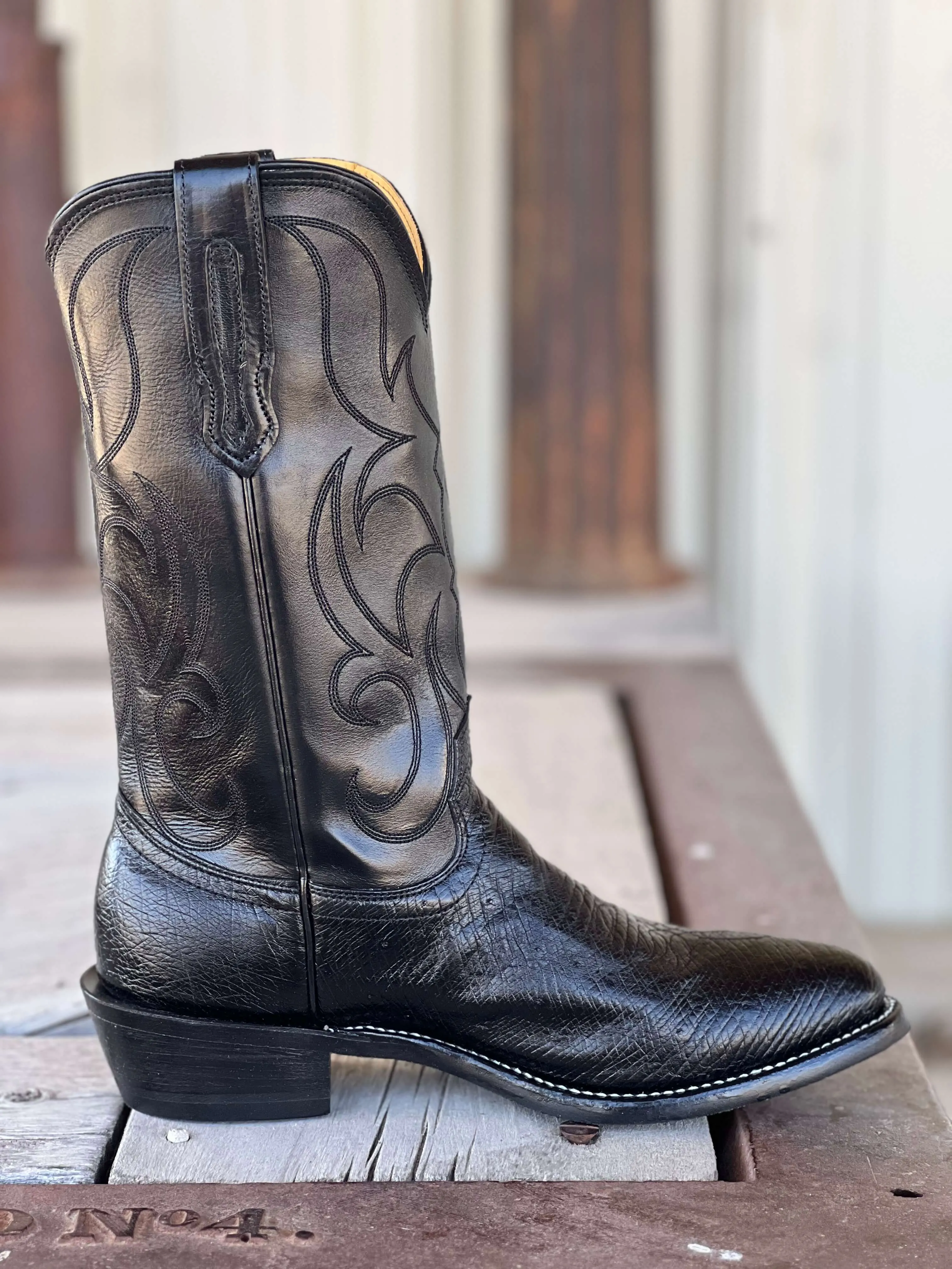 Fenoglio Boot Co. | Black Smooth Ostrich Boot