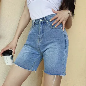 Five-point Tight High Waisted Long Denim Shorts