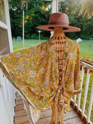 Floral Front Tie Kimono Yellow