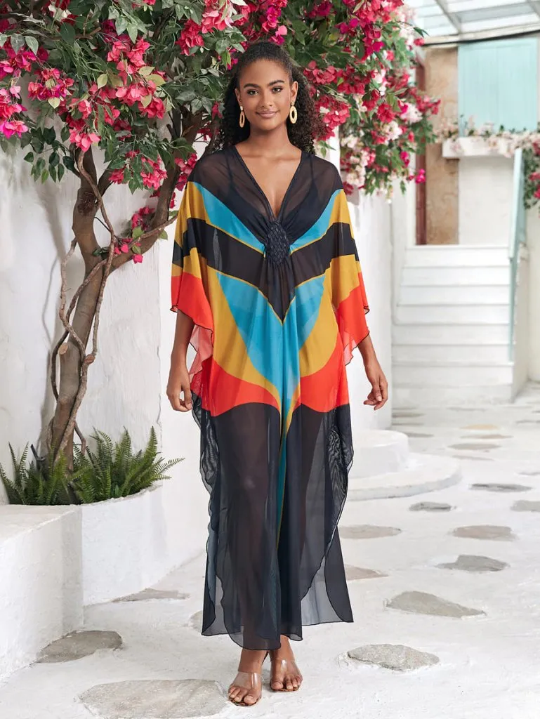 Flower Print Plus Size Kaftan Swimsuit Cover Up