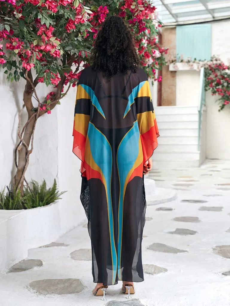 Flower Print Plus Size Kaftan Swimsuit Cover Up