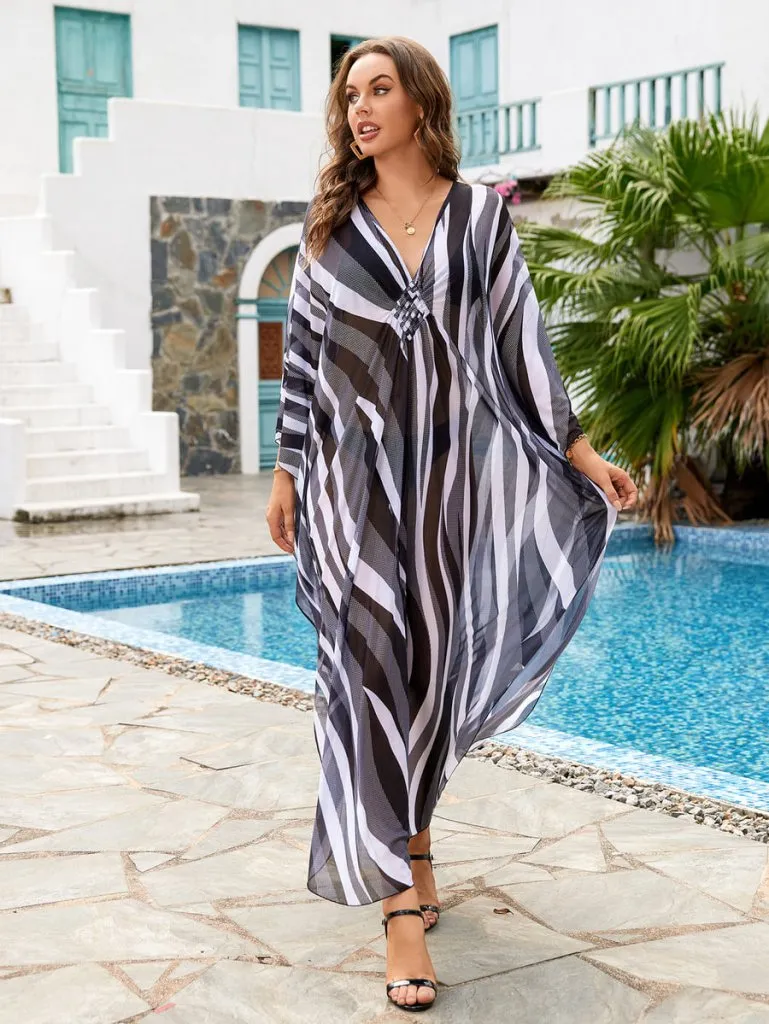Flower Print Plus Size Kaftan Swimsuit Cover Up