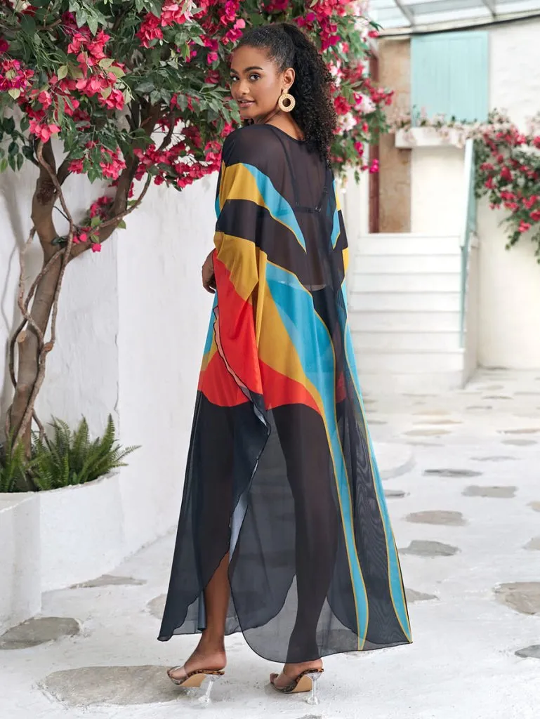 Flower Print Plus Size Kaftan Swimsuit Cover Up
