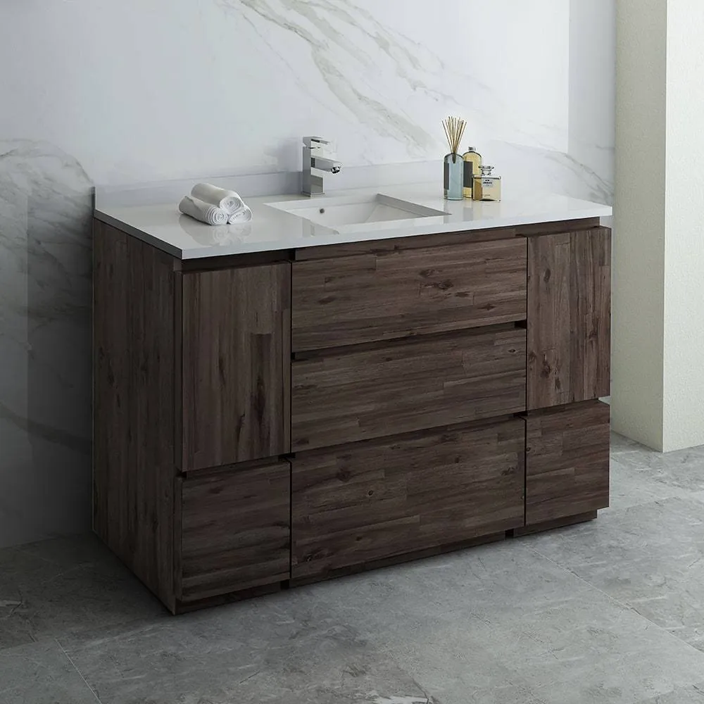 Fresca FCB31-123012ACA-FC-CWH-U Formosa 54" Floor Standing Modern Bathroom Cabinet with Top & Sink in Acacia