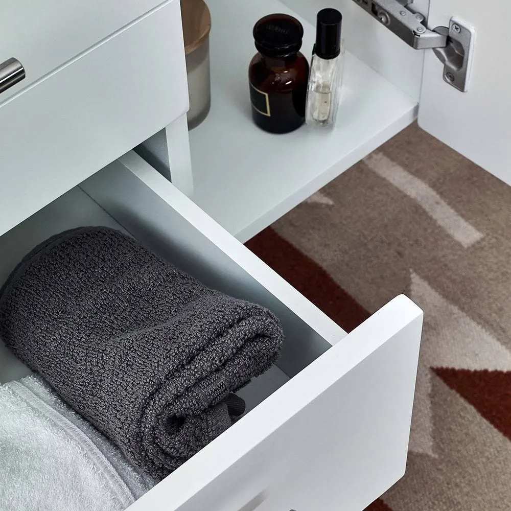 Fresca FCB6148WH-VSL-CWH-V Lucera 48" White Wall Hung Modern Bathroom Cabinet with Top & Vessel Sink