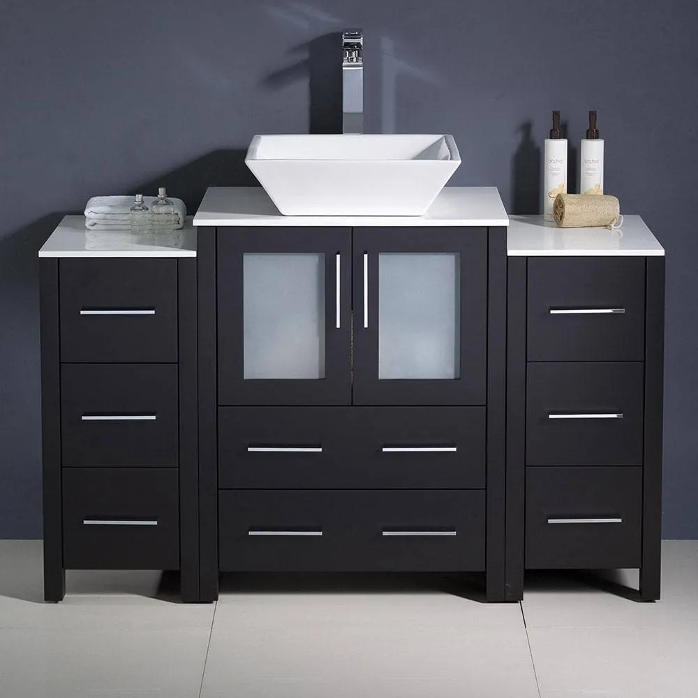 Fresca FCB62-122412ES-CWH-V Torino 48" Espresso Modern Bathroom Cabinets with Top & Vessel Sink
