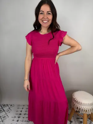 Fuchsia Live In The Moment Smocked Tiered Dress