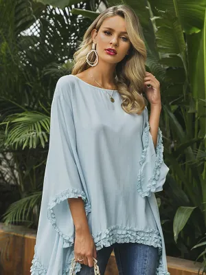 Full Smooth Ruffles Dress - Sky Blue