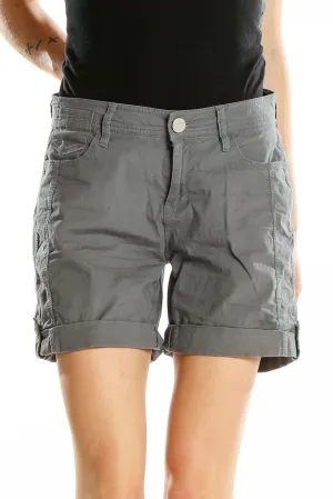Gray Cotton Blend Casual Shorts