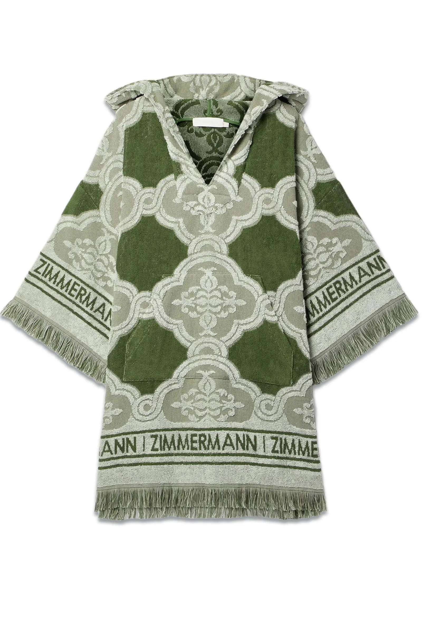 Hooded Fringed Cotton-terry Jacquard Coverup