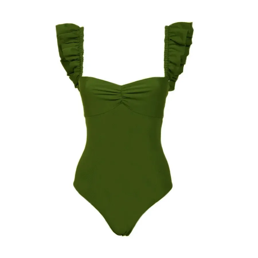 Kiwi Ruffle Monokini With Sarong Set