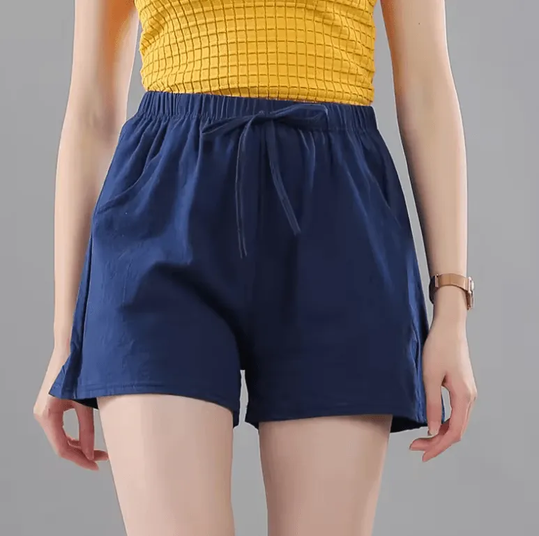 Korean Wide-Leg Summer Shorts for Women | 2025 Casual Elastic Waist Cotton Mini Shorts