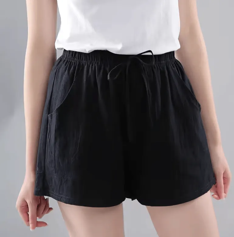 Korean Wide-Leg Summer Shorts for Women | 2025 Casual Elastic Waist Cotton Mini Shorts