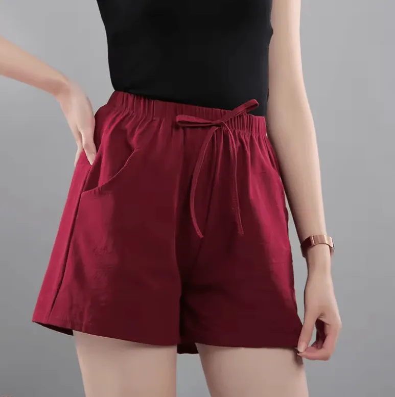 Korean Wide-Leg Summer Shorts for Women | 2025 Casual Elastic Waist Cotton Mini Shorts