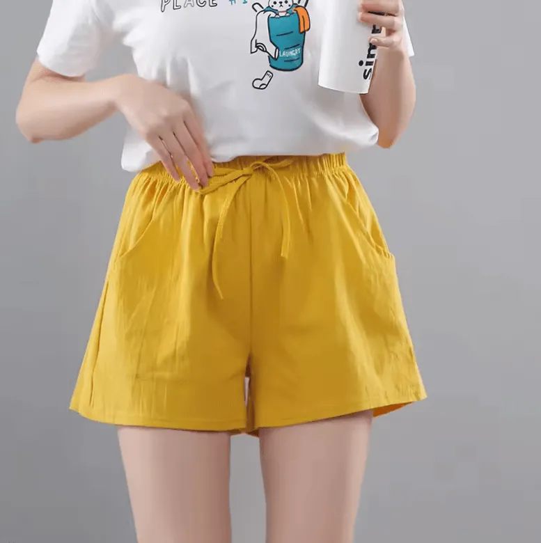 Korean Wide-Leg Summer Shorts for Women | 2025 Casual Elastic Waist Cotton Mini Shorts
