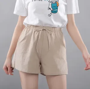 Korean Wide-Leg Summer Shorts for Women | 2025 Casual Elastic Waist Cotton Mini Shorts