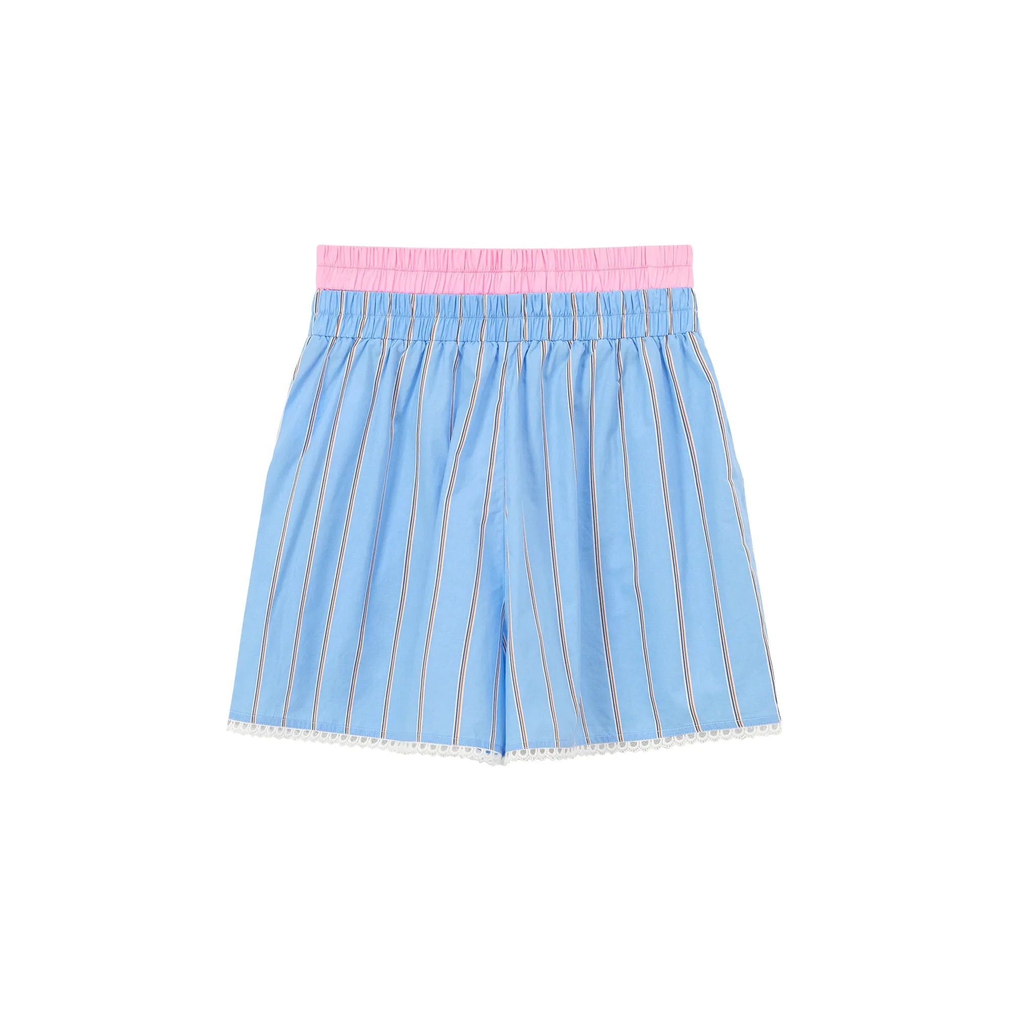 Lace Hem Striped Casual Shorts