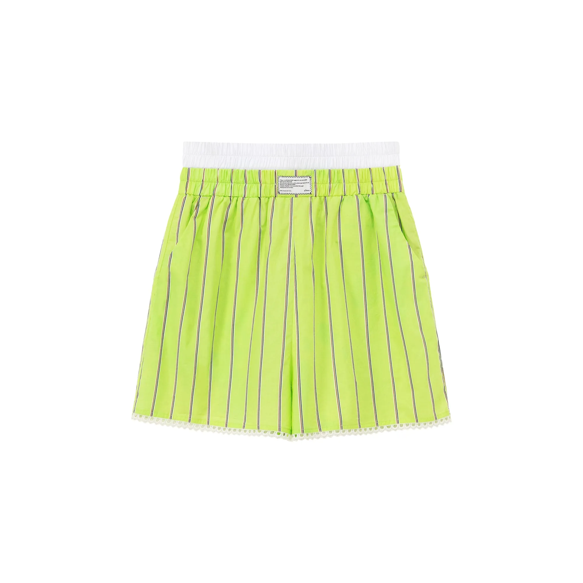 Lace Hem Striped Casual Shorts