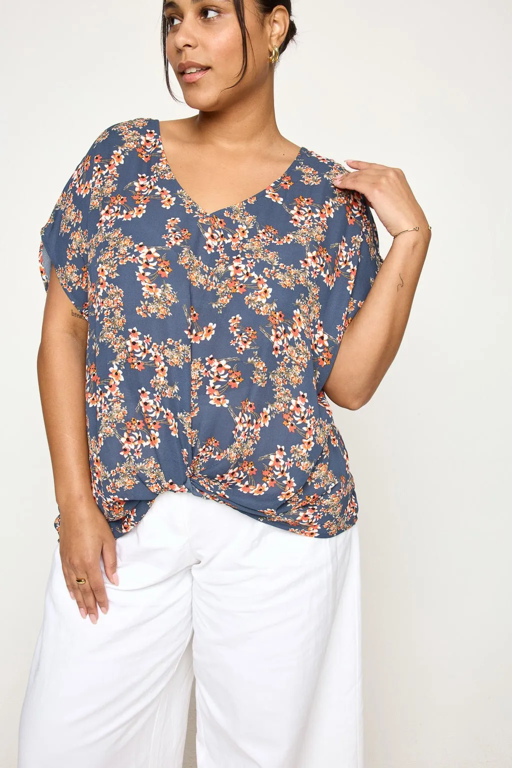 Leah Plus Size Short Sleeve Woven Top