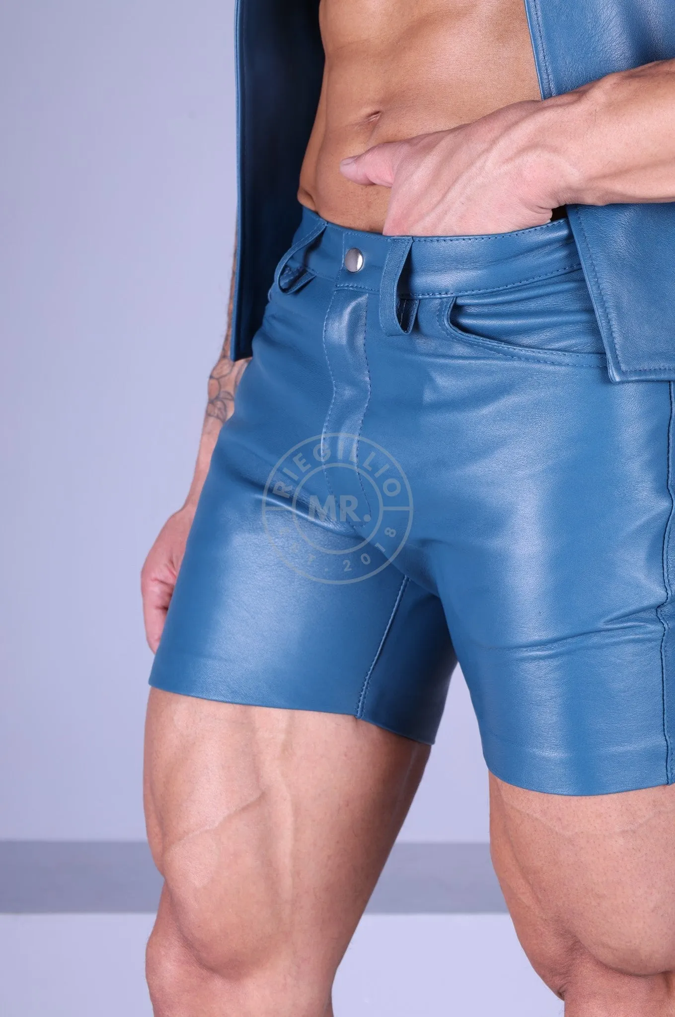 Leather 5 Pocket Short - Jeans Blue