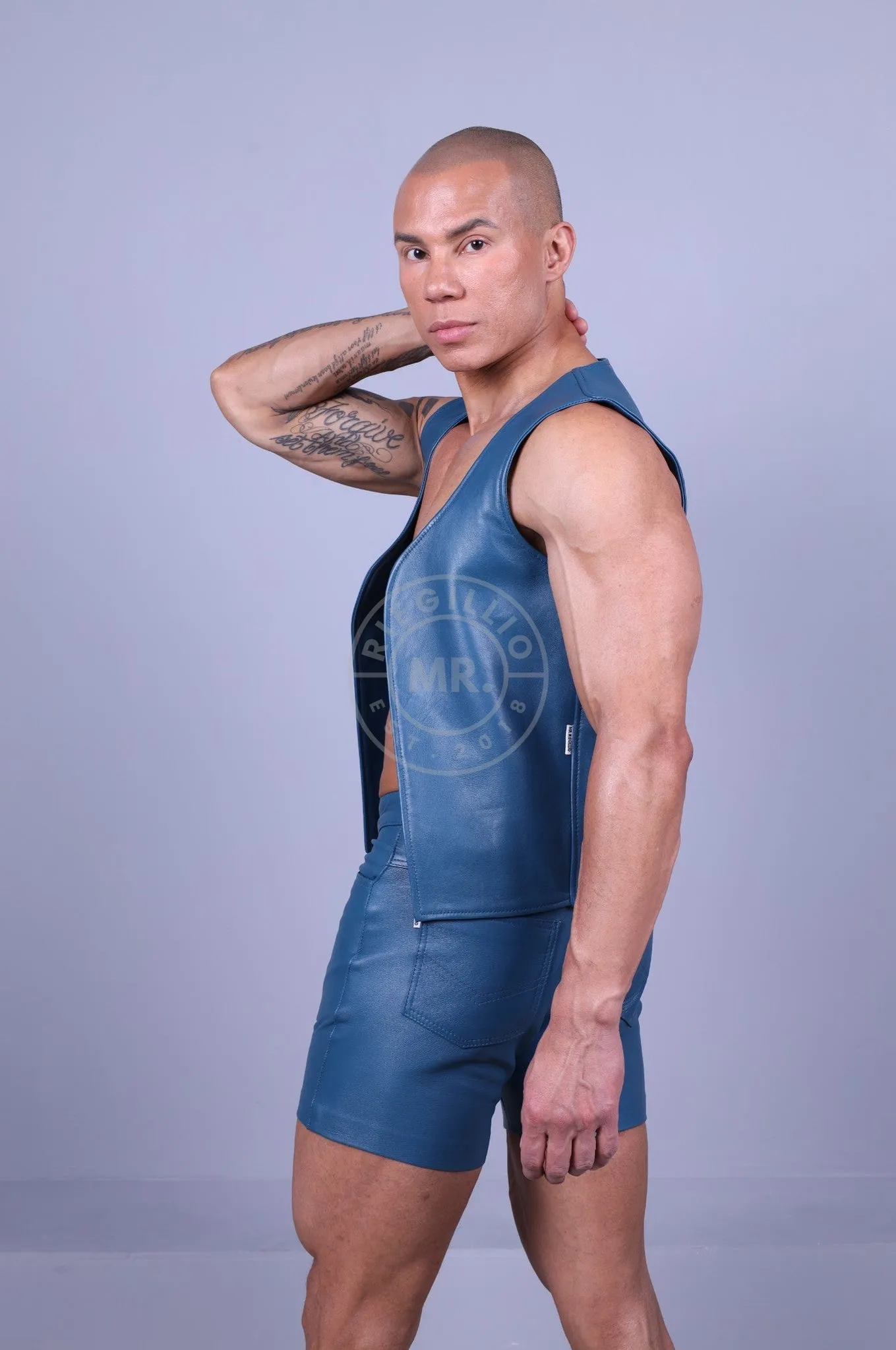 Leather 5 Pocket Short - Jeans Blue