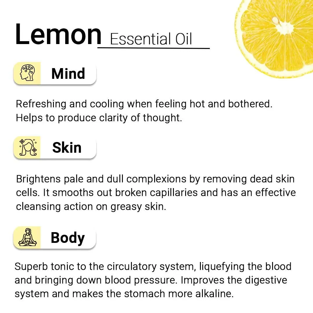 Lemon Essential Oil, Therapeutic, Pure & Natural, Vitamin C, Skin Brightening, Weight Loss, Boosts Immunity  10ml