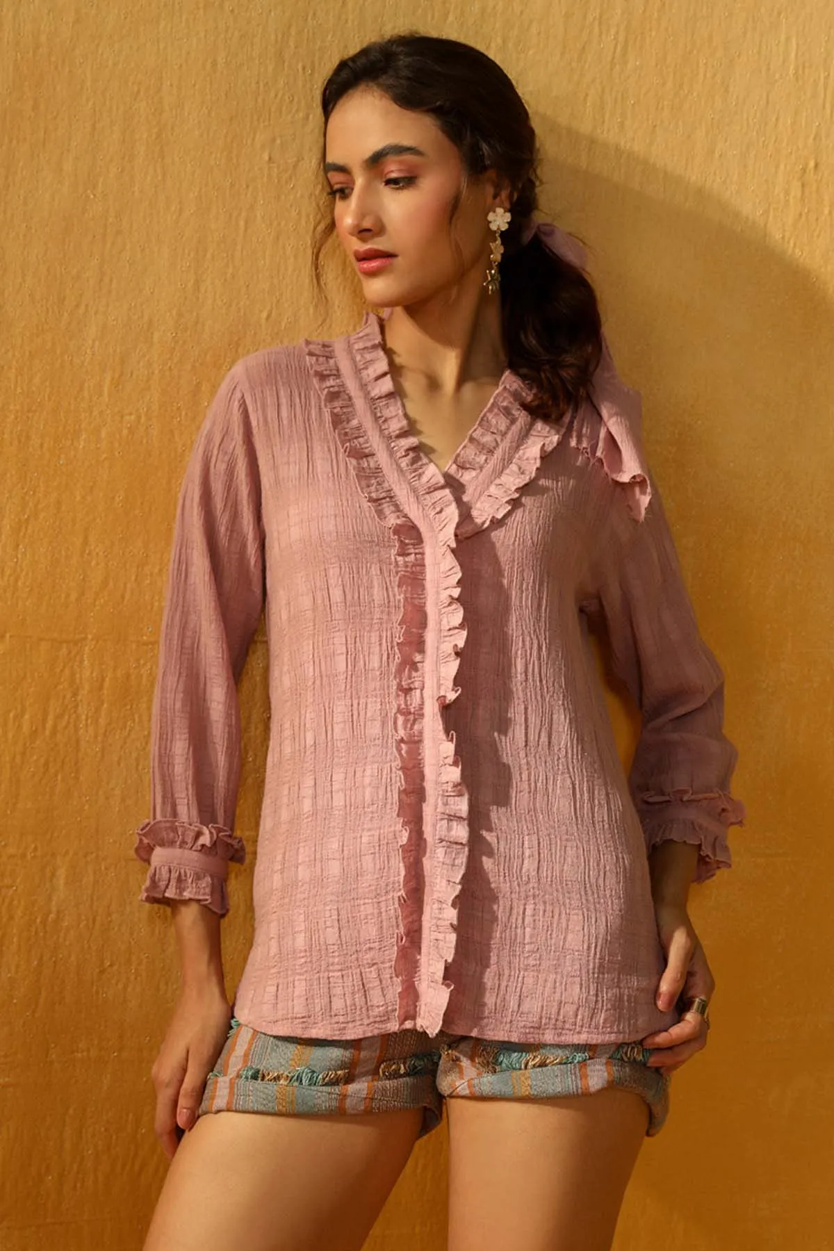 Lilac Frill V-Neck Relaxed Shirt