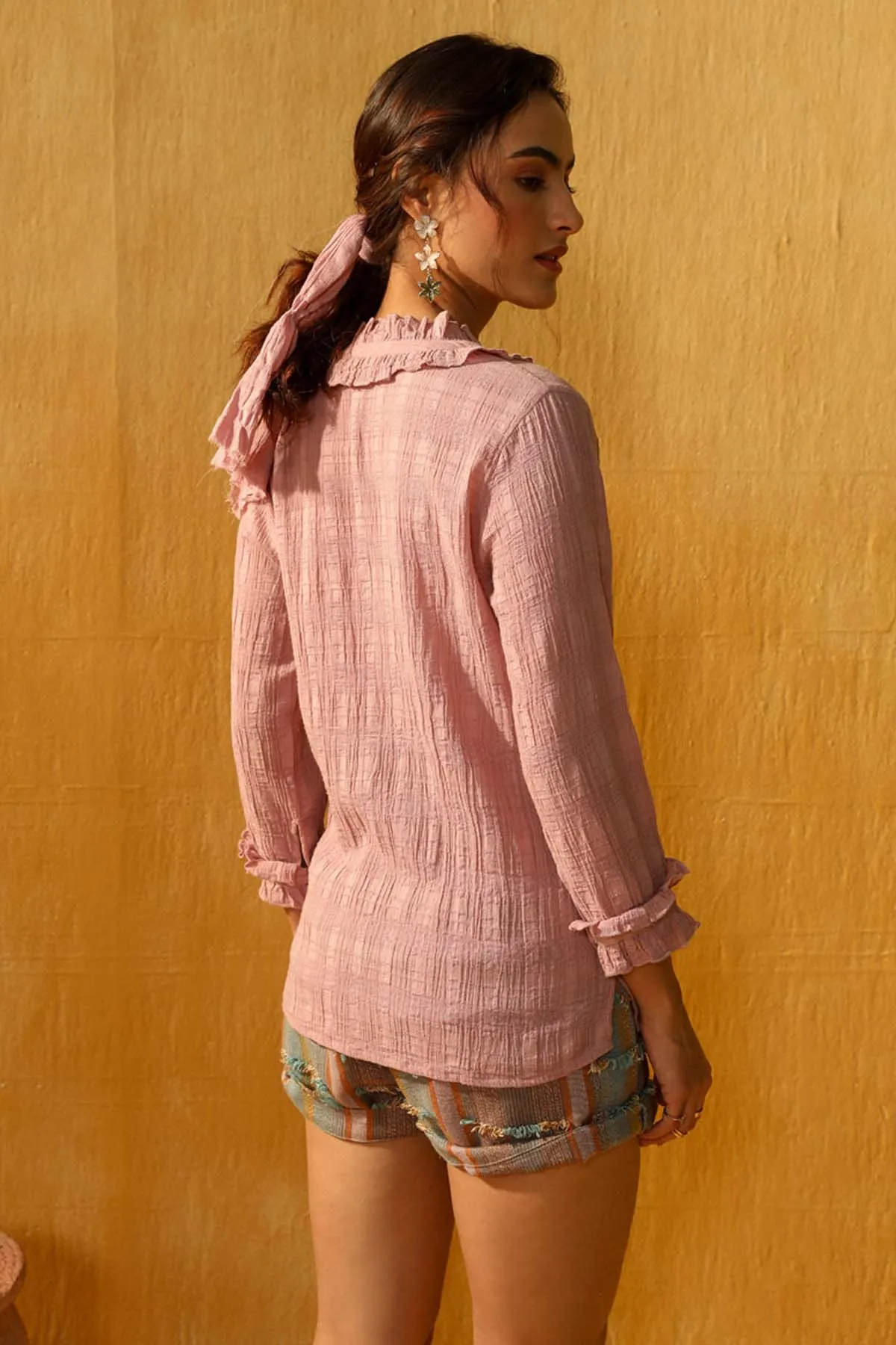 Lilac Frill V-Neck Relaxed Shirt