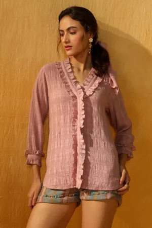 Lilac Frill V-Neck Relaxed Shirt