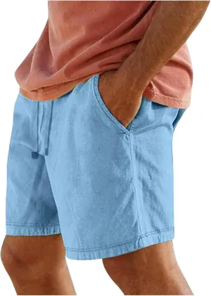 Linen Shorts for Men Casual Beach Shorts Elastic Waist Drawstring Short Pants Lightweight Summer Shorts Beachwear