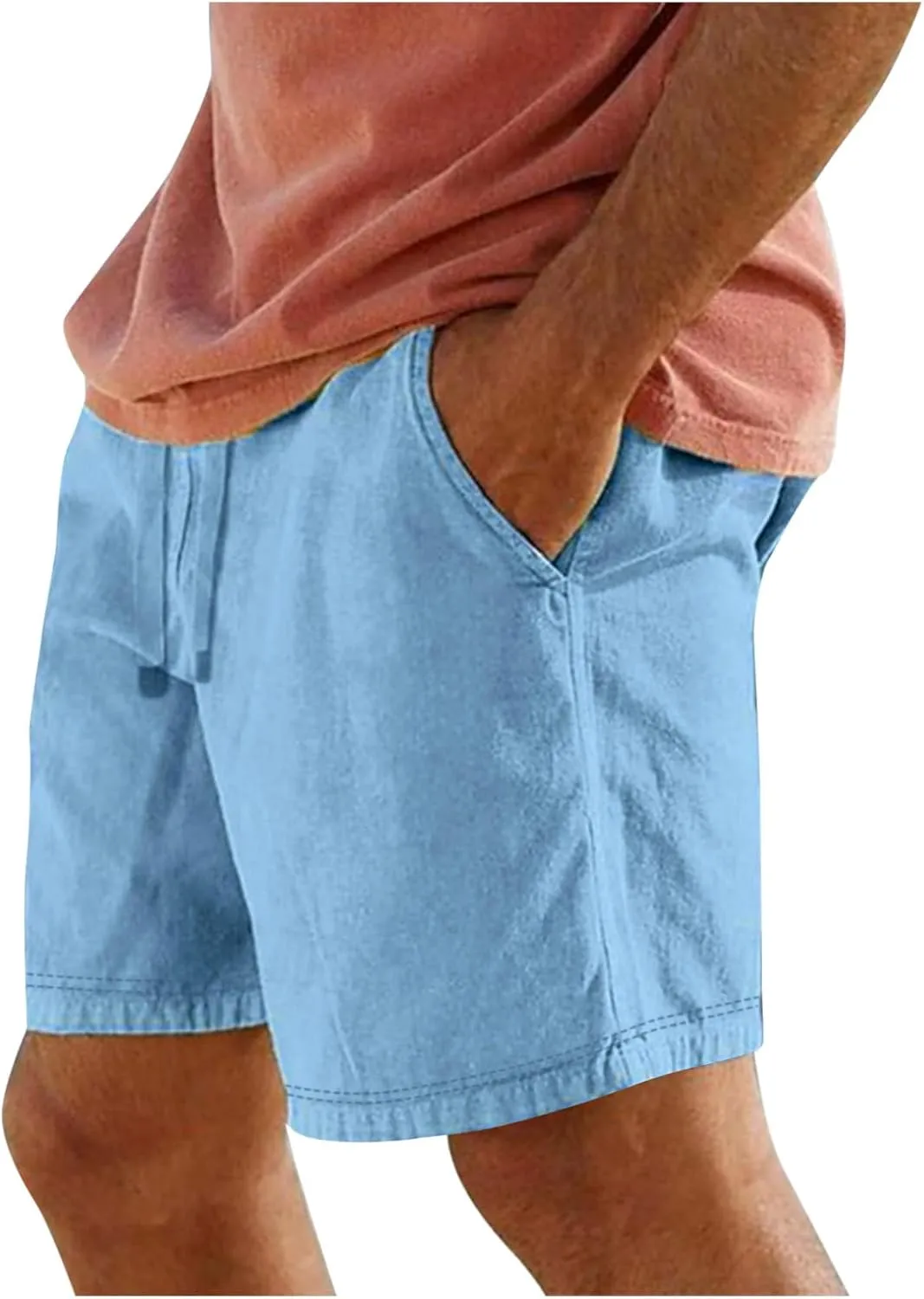 Linen Shorts for Men Casual Beach Shorts Elastic Waist Drawstring Short Pants Lightweight Summer Shorts Beachwear