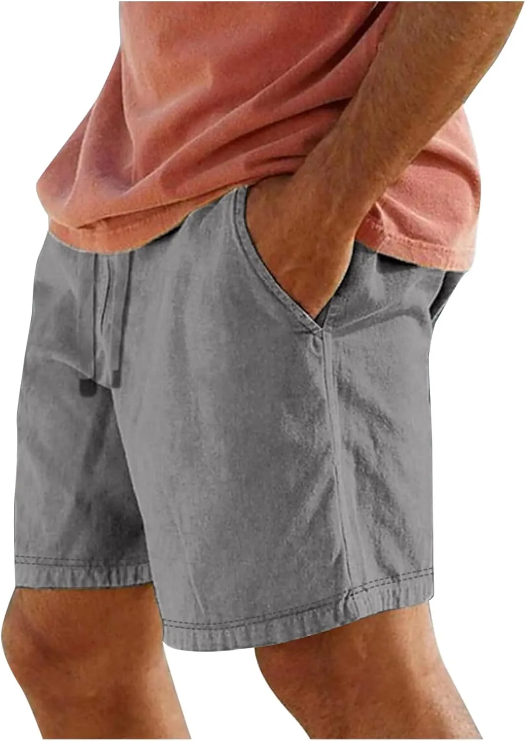 Linen Shorts for Men Casual Beach Shorts Elastic Waist Drawstring Short Pants Lightweight Summer Shorts Beachwear