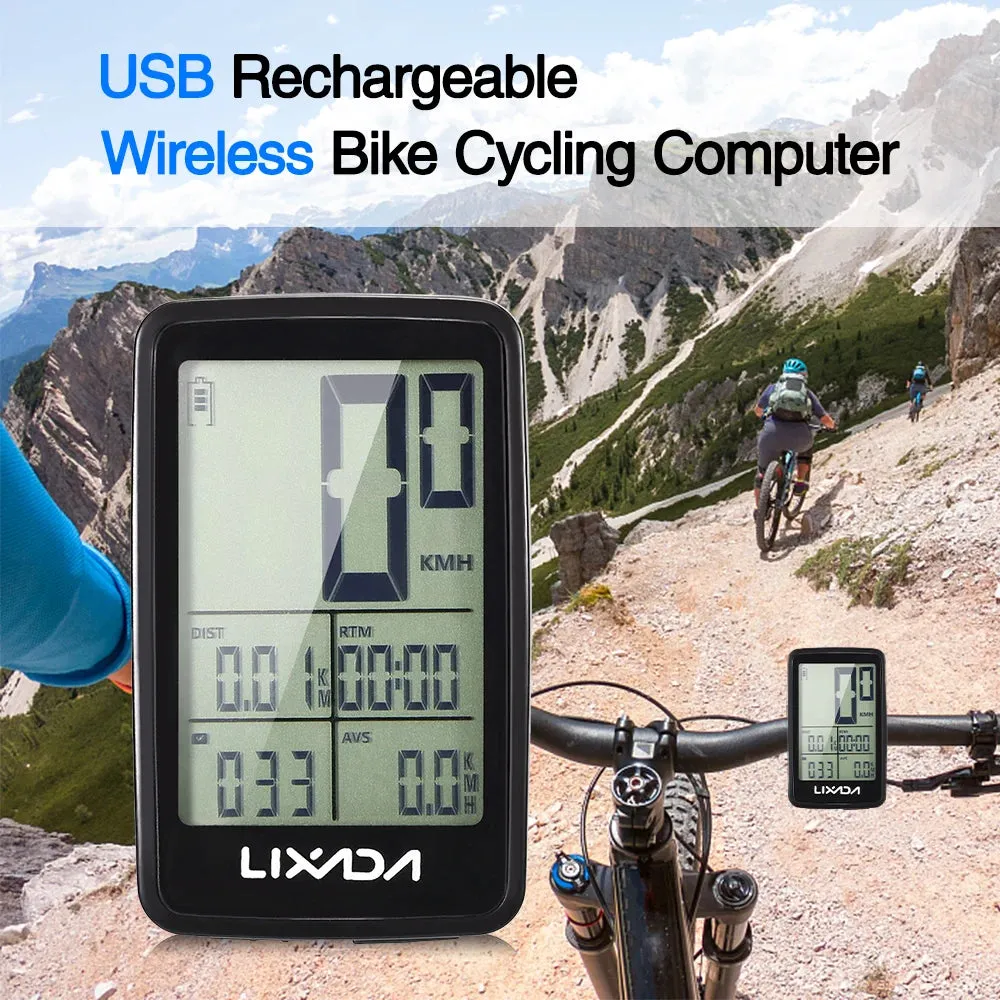 Lixada USB Rechargeable Wireless Bike Cycling Computer Bicycle Speedometer Odometer