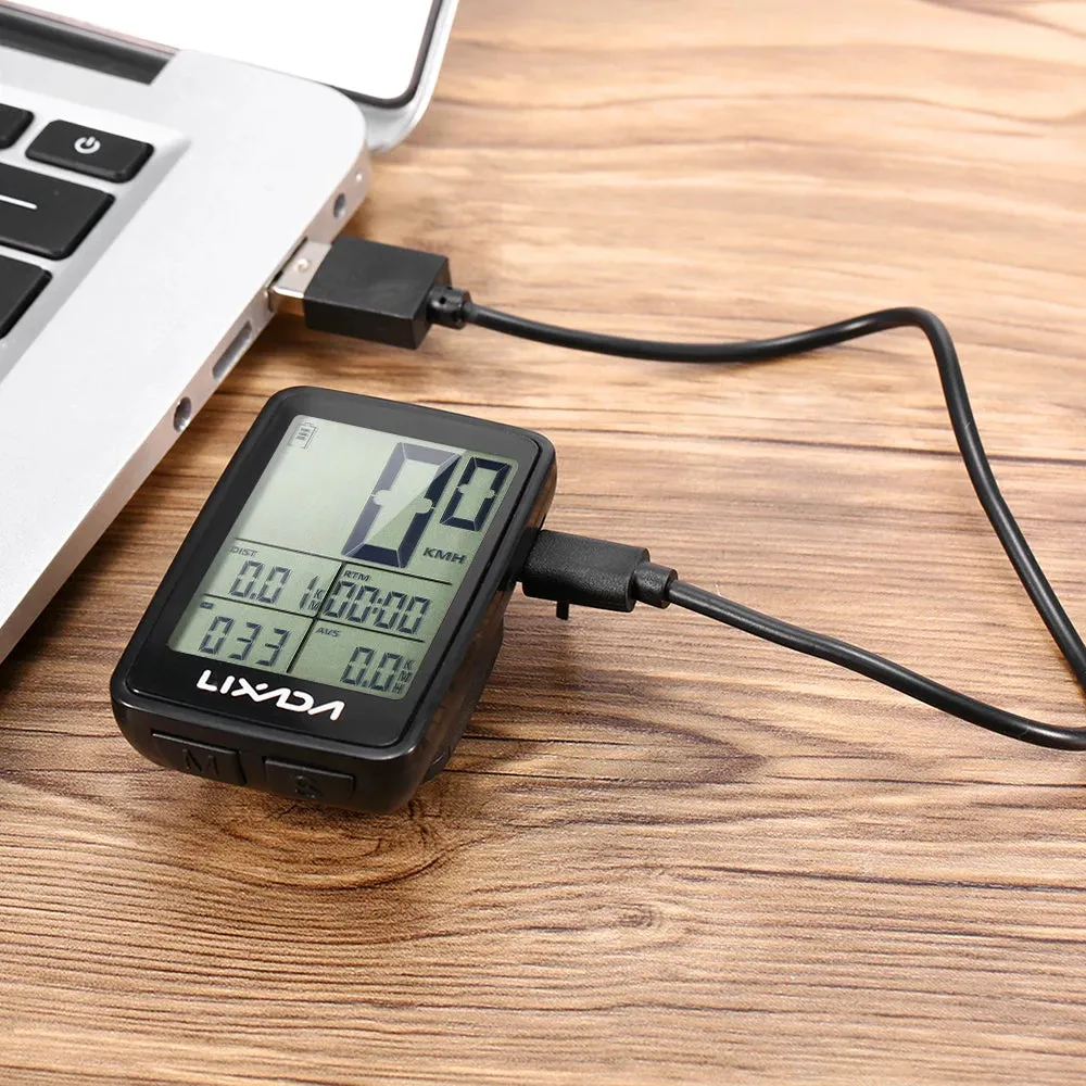 Lixada USB Rechargeable Wireless Bike Cycling Computer Bicycle Speedometer Odometer