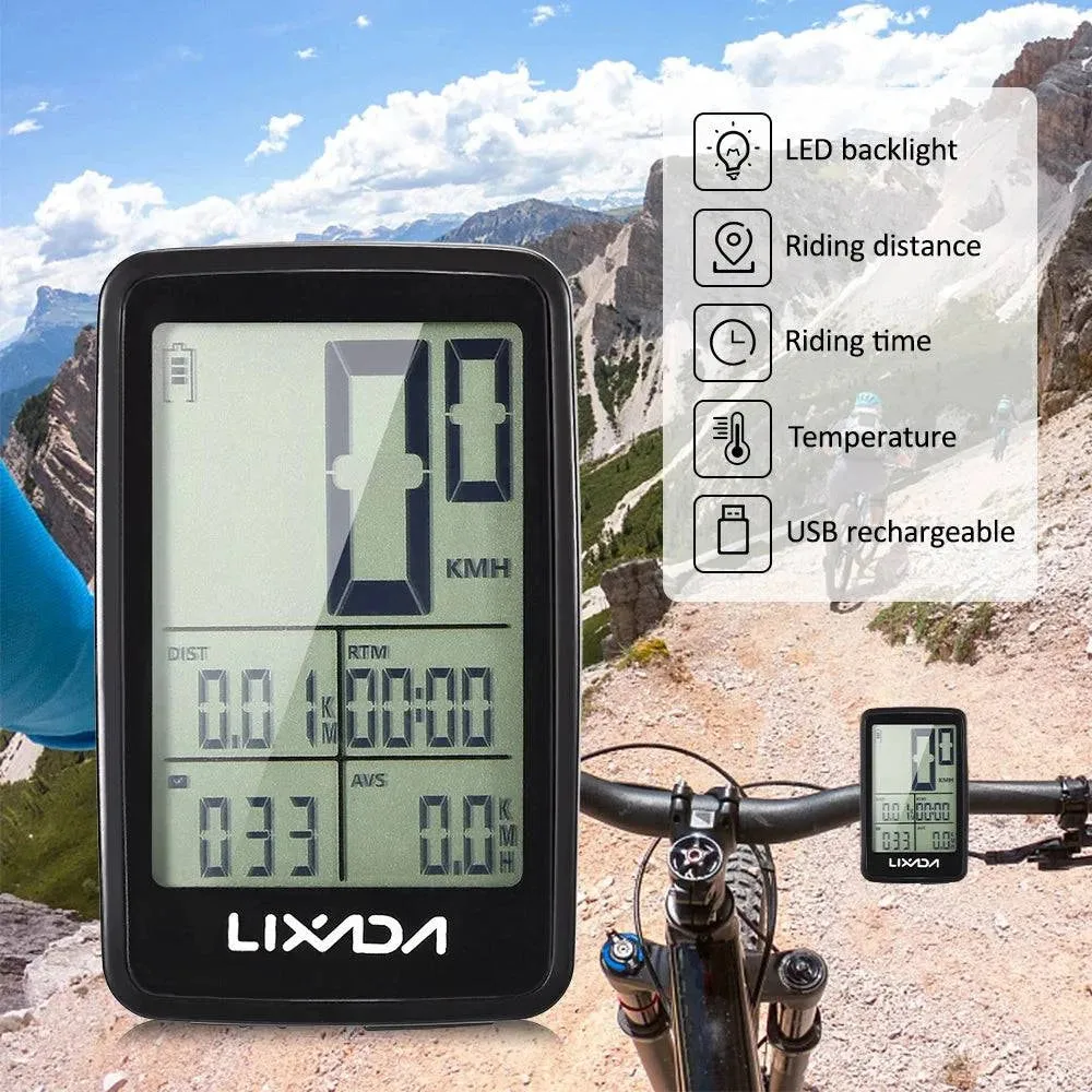 Lixada USB Rechargeable Wireless Bike Cycling Computer Bicycle Speedometer Odometer