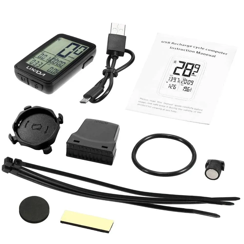 Lixada USB Rechargeable Wireless Bike Cycling Computer Bicycle Speedometer Odometer
