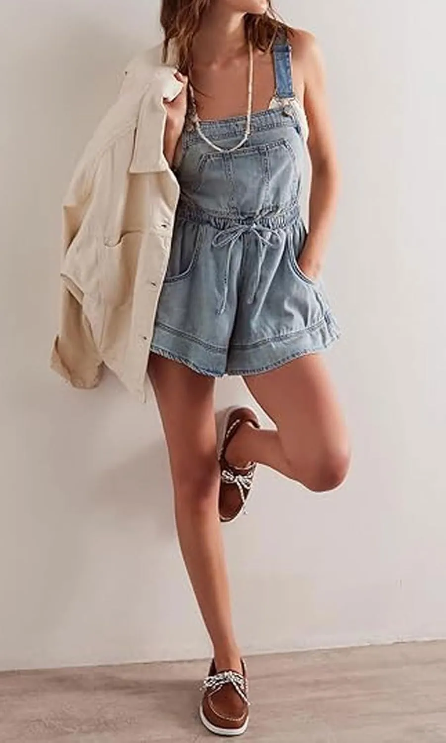 loveimgs Women Summer Cute Sleeveless Wide Leg Denim Romper Shorts Overall Flared Culottes Backless Straps Jean Jumpsuit Y2k