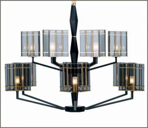 Luxury Modern 12 Light Italian Chandelier With Black And Smoked Glass