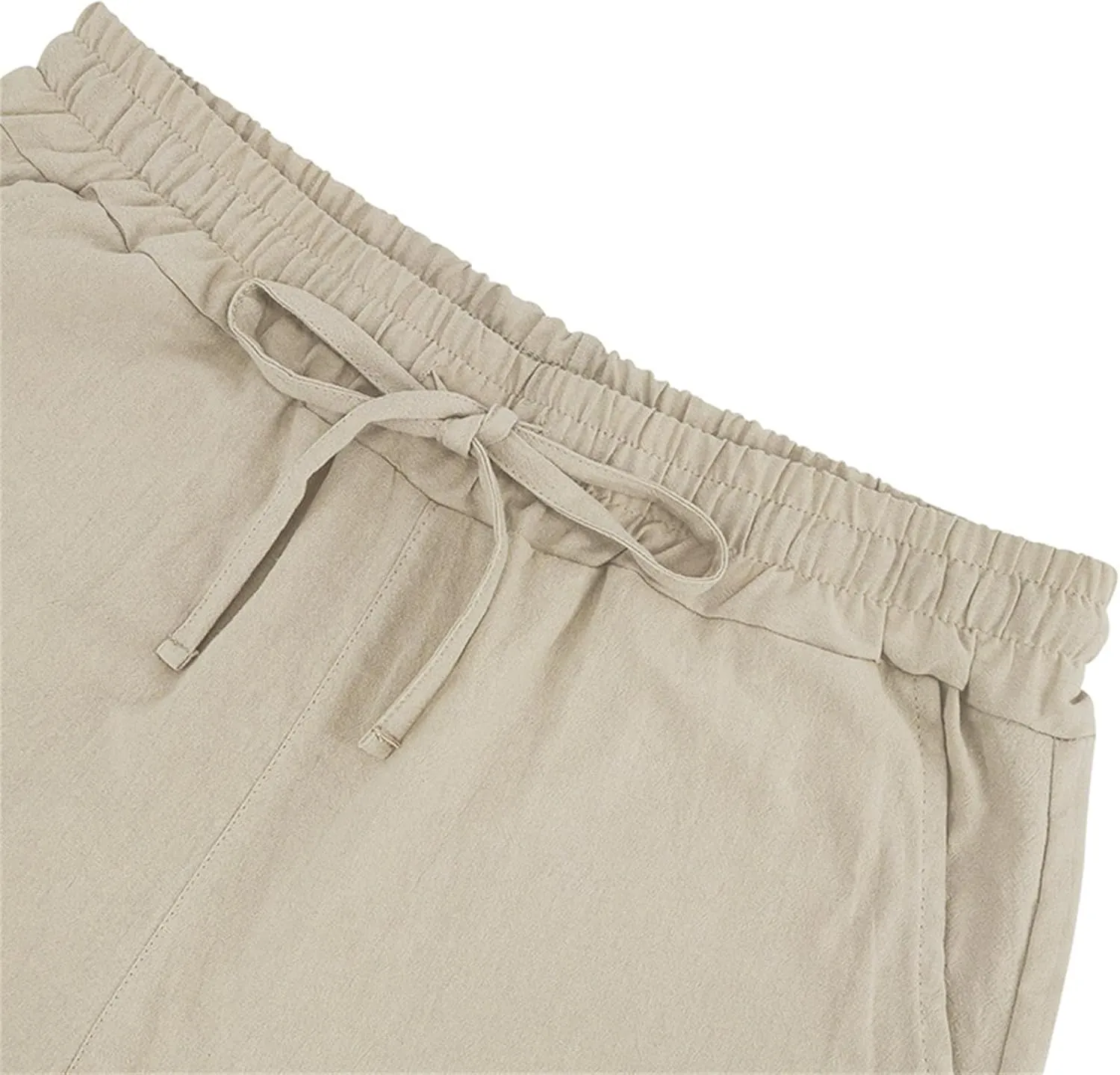 Men Linen Casual Shorts Elastic Waist Drawstring Classic Slim Fit Lightweight for Summer Beach with Pockets