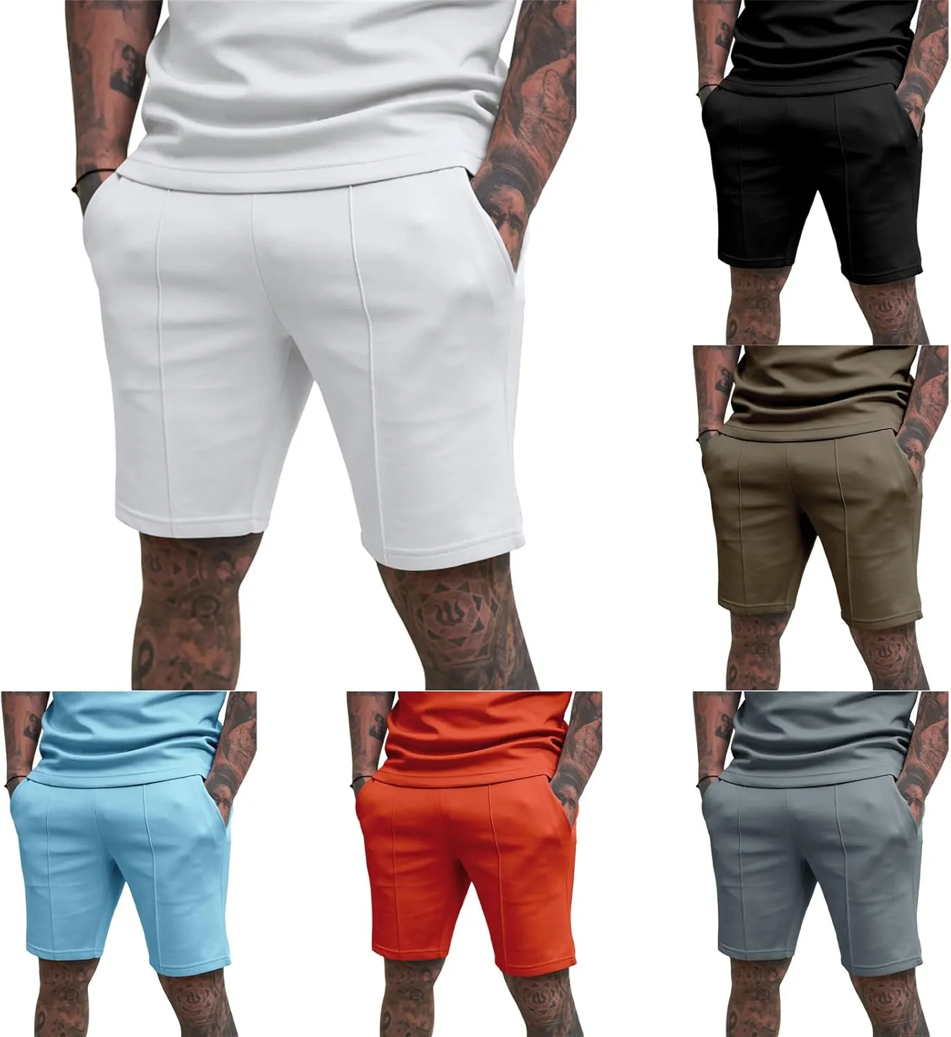 Men's Shorts Classic Fit Flat Front Stretch Solid Chino Shorts Lightweight Breathable Athletic Workout Gym Shorts Pants