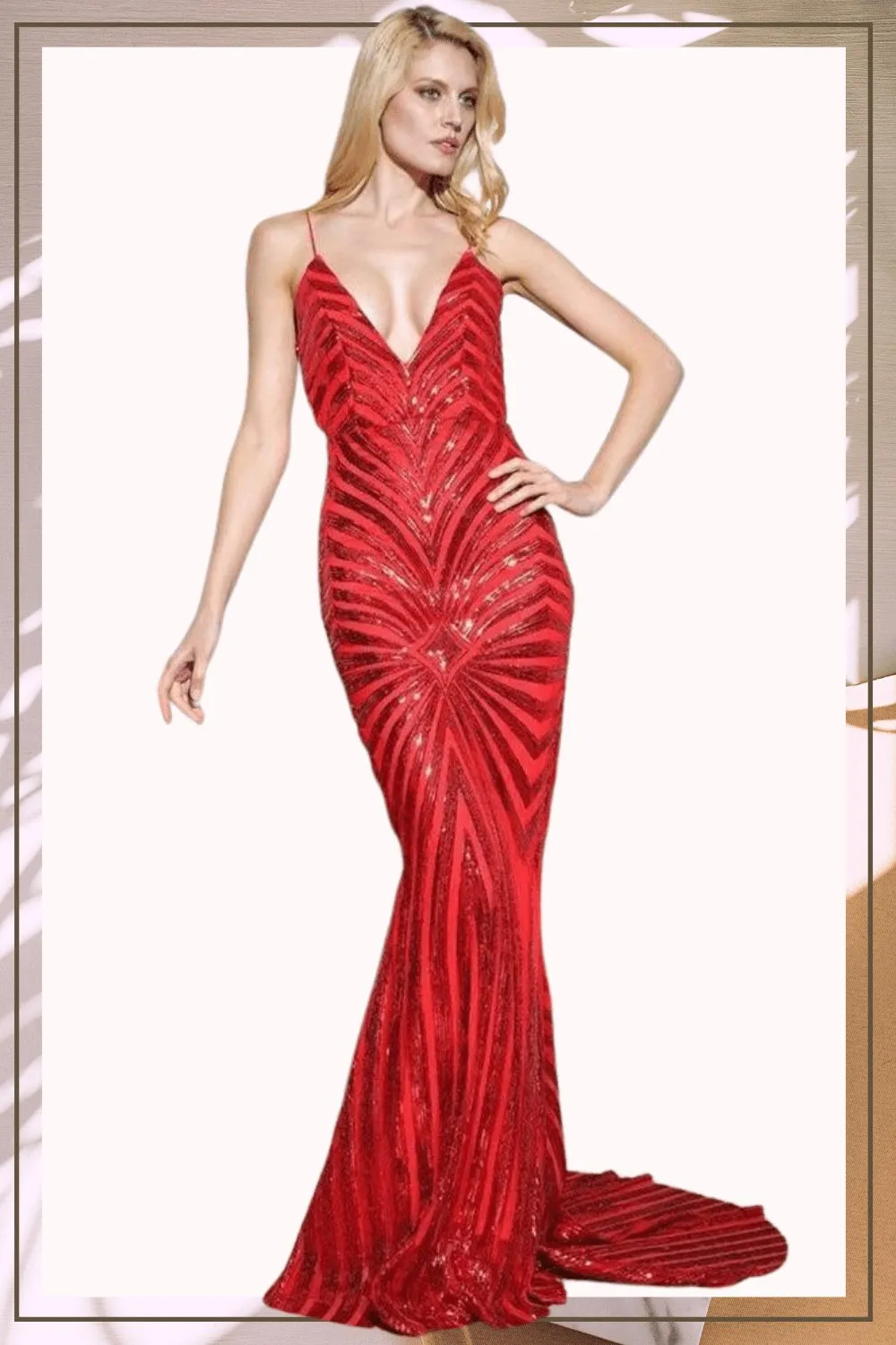 Mermaid Geometric Sequins Long Bridesmaid Dress - Red