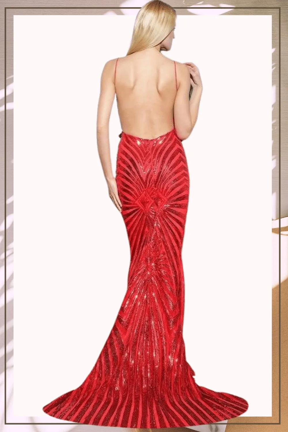 Mermaid Geometric Sequins Long Bridesmaid Dress - Red