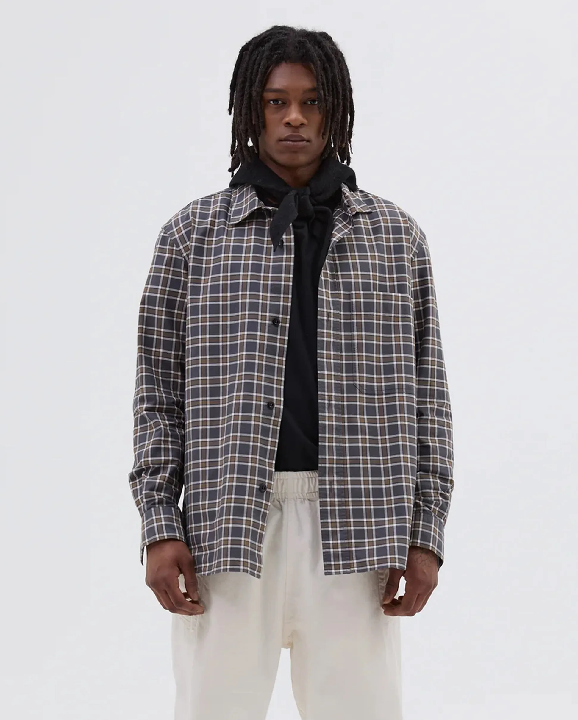MHL BASIC SHIRT / CHECK SLATE MOSS