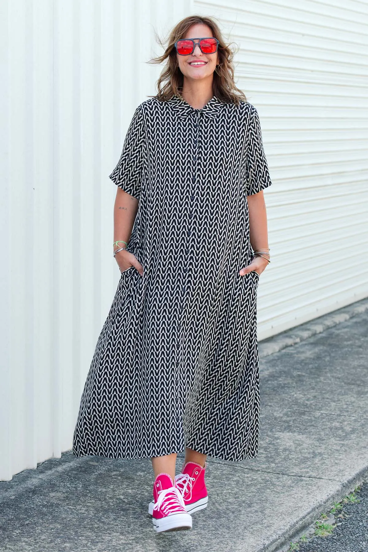 Monaco Shirt Dress - Black