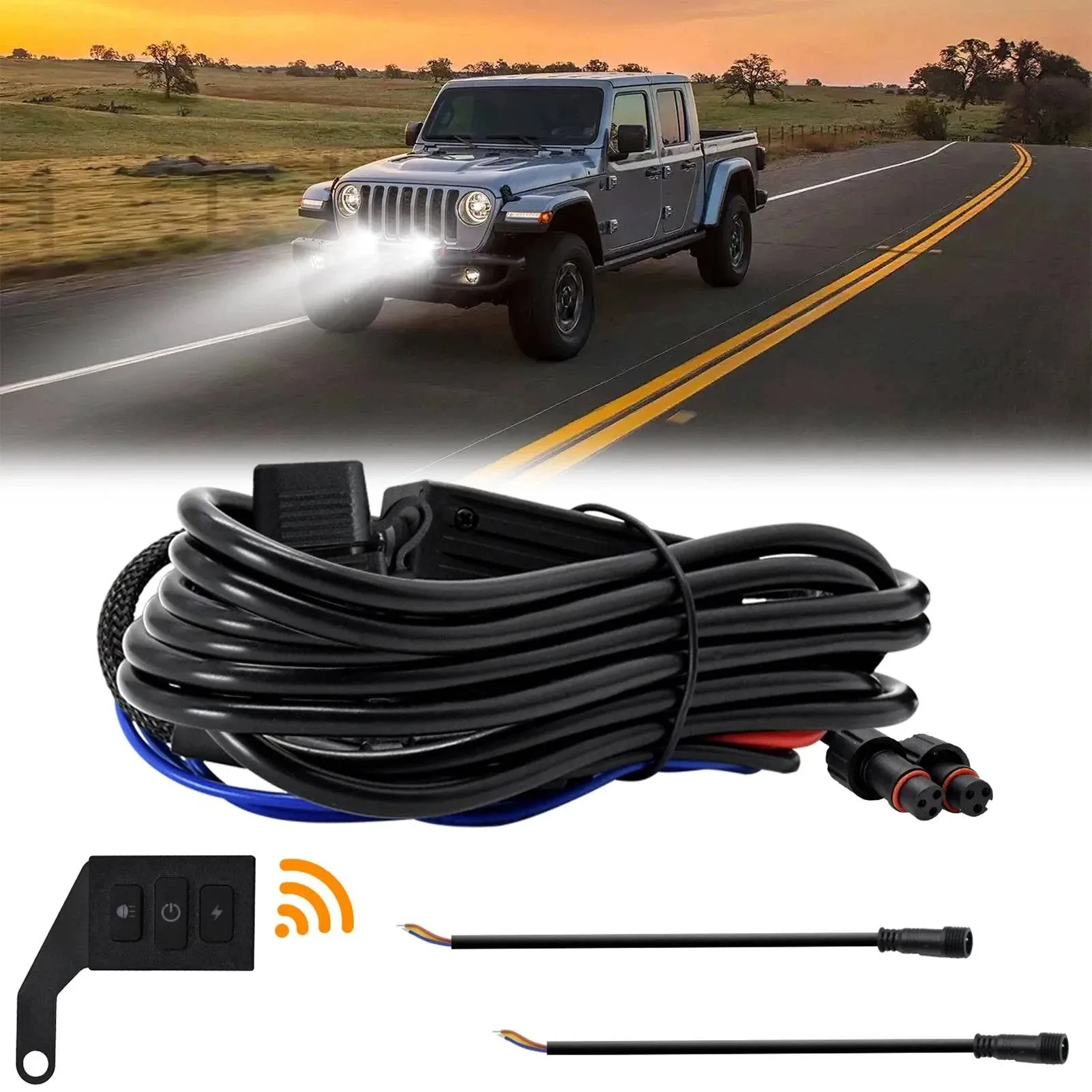 Motorcycle Wiring Harness Kit, 300W 16 AWG Waterproof Connector Wiring Harness Kit Motorcycle Spotlight Wiring Harness Kit