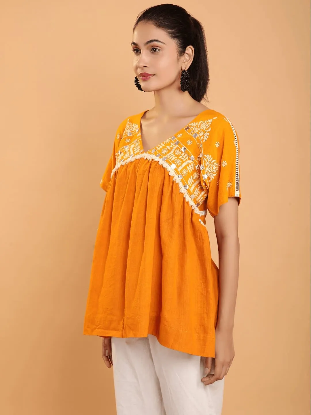 Mustard Boho Chikan Cotton Co-Ord Set