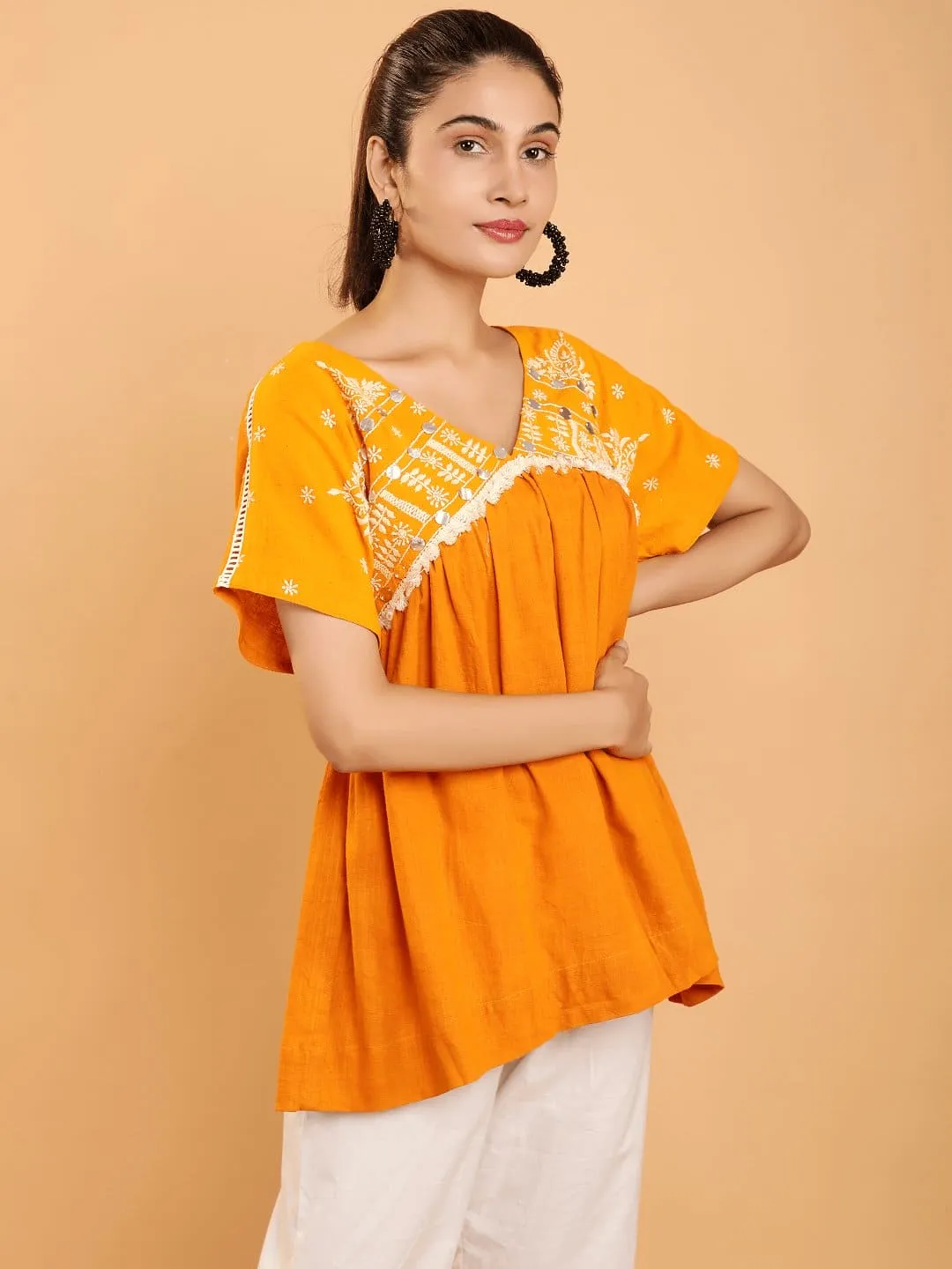 Mustard Boho Chikan Cotton Co-Ord Set