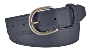 Navy Smooth Leather Belt, Soho Buckle (Brushed Silver)
